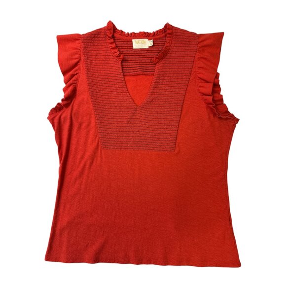 NATION LTD Habiba Fancy Tee Rouge Size XL Smocking Ruffles Pima Cotton - Picture 5 of 14